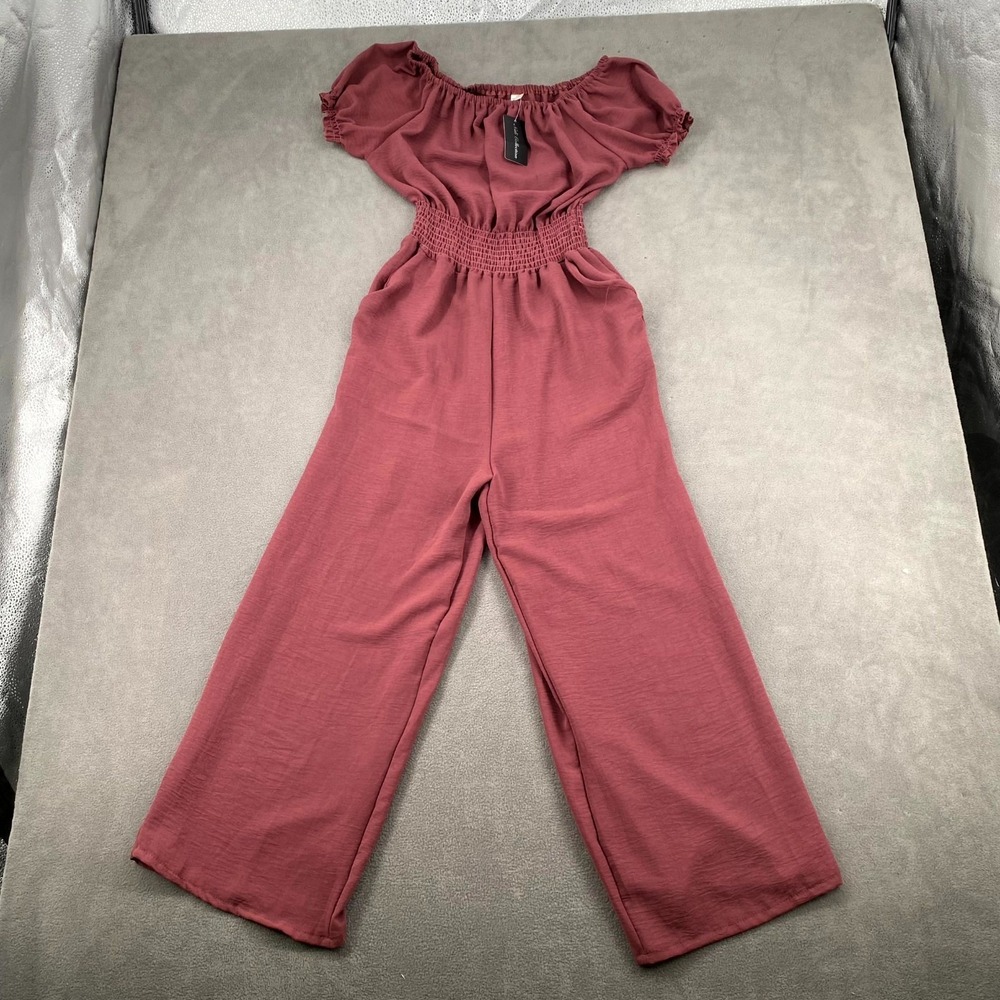 Nali Collection Jumpsuit Women S/M Mauve Smocked Waist Off the Shoulder Wide Leg